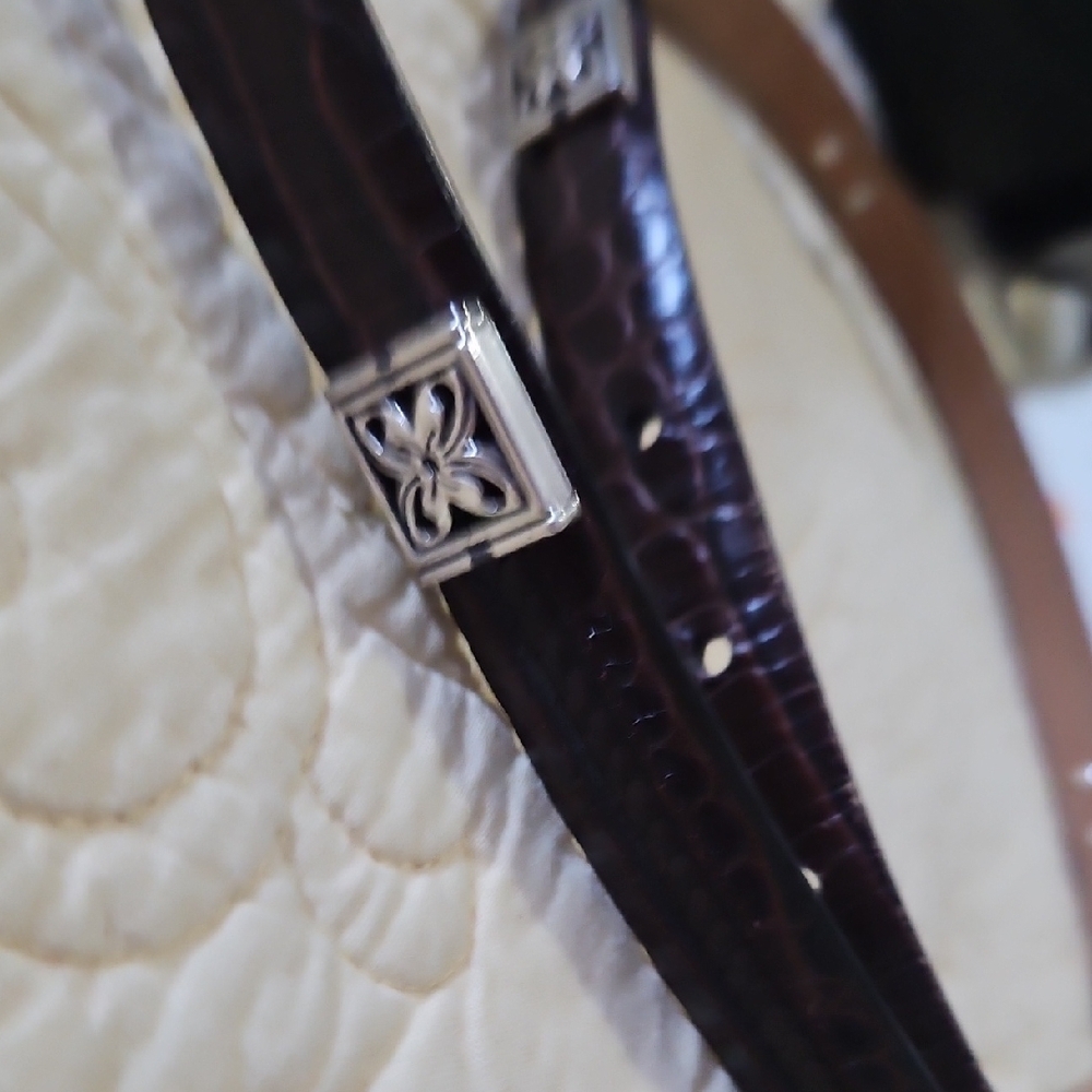 Women's Dark Brown Leather Belt with Silver Buckle - Picture 2 of 5
